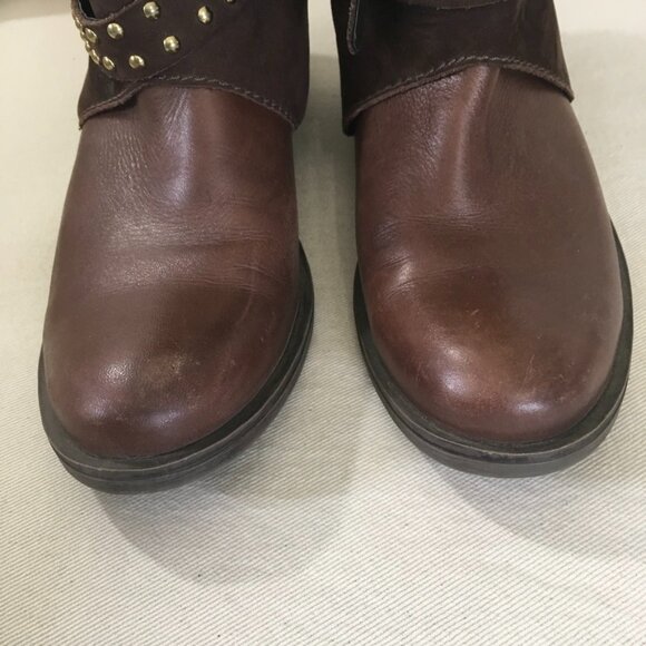 Brown Gold Studded Leather Ankle Boots - Picture 3 of 9